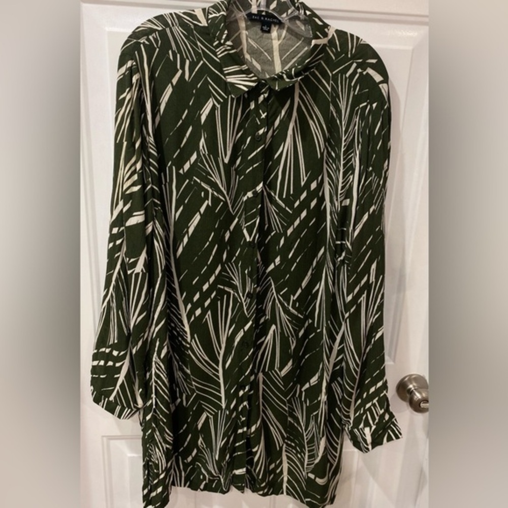 Zac & Rachel Olive and‎ Cream Leaf Print Blouse